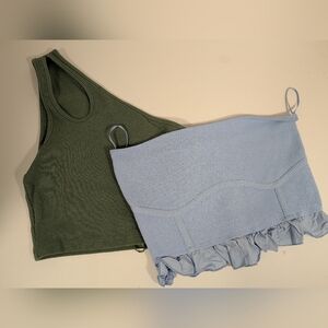 Zara Colorblock Ribbed Shorts in Light Blue & Olive